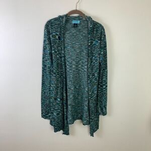 Anthropologie STACIA Open Cardigan Hooded Space Dye S Teal Green Bamboo